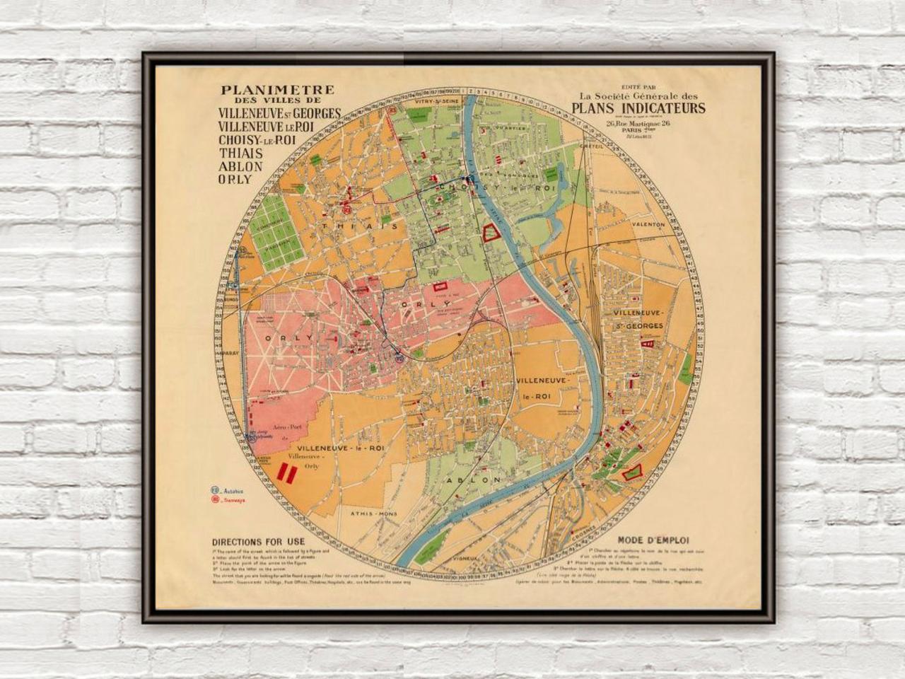 Old Map Of Villeneuve-saint-georges, Villeneuve-le-roi, Choisy-le-roi, Orly, Thiais, Ablon 1930
