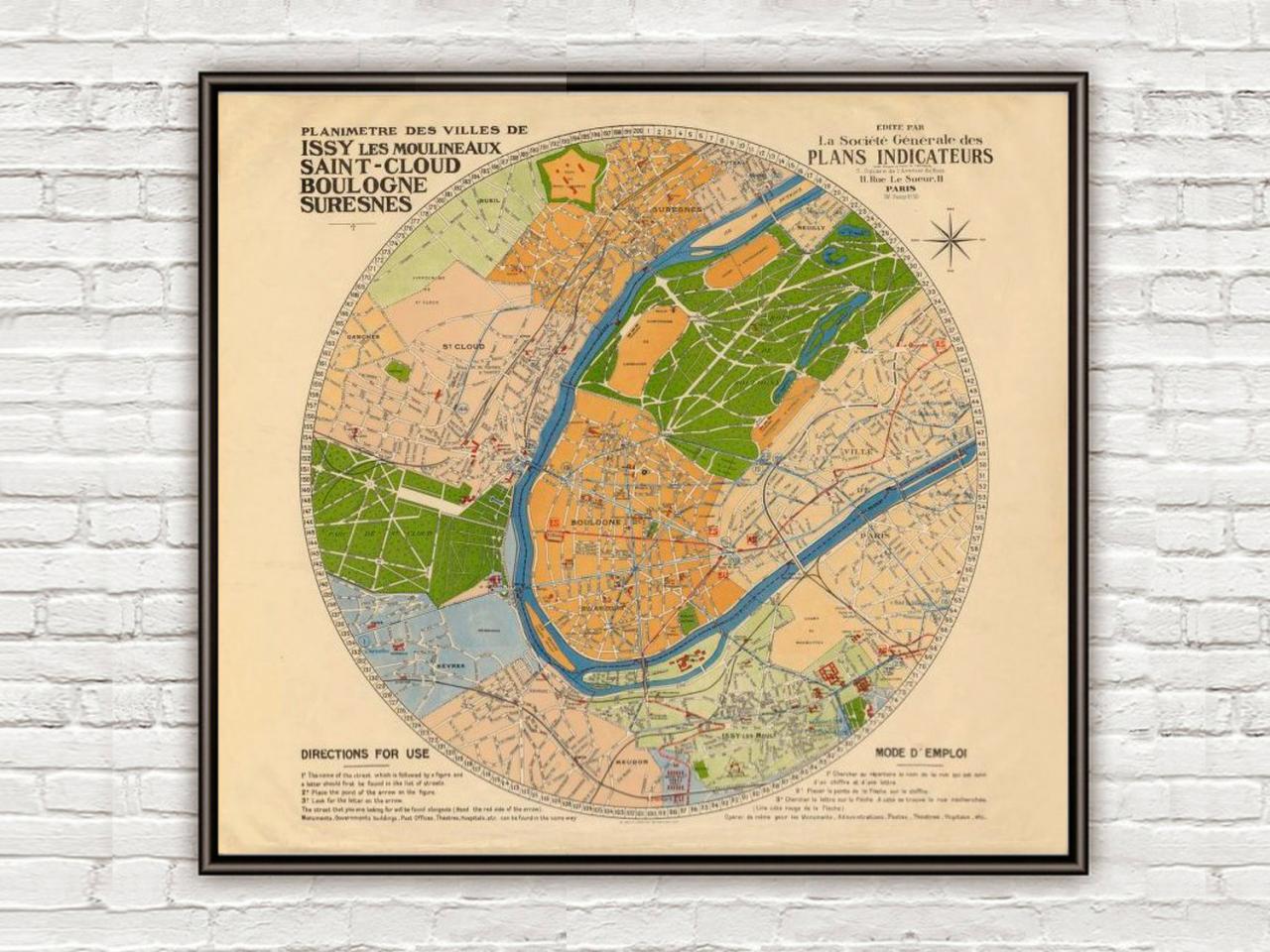 Old Map Of Suresnes, Saint-cloud, Boulogne-billancourt, Issy-les-moulineaux 1930