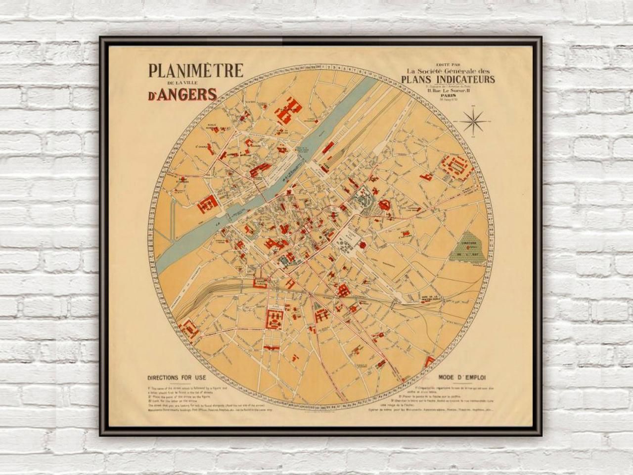Old Map Of Angers 1931 France