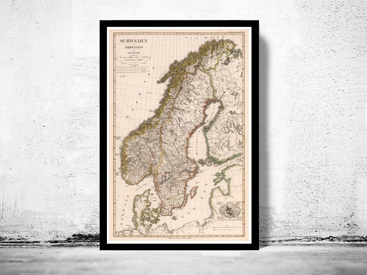 Old Map Of Sweden 1824
