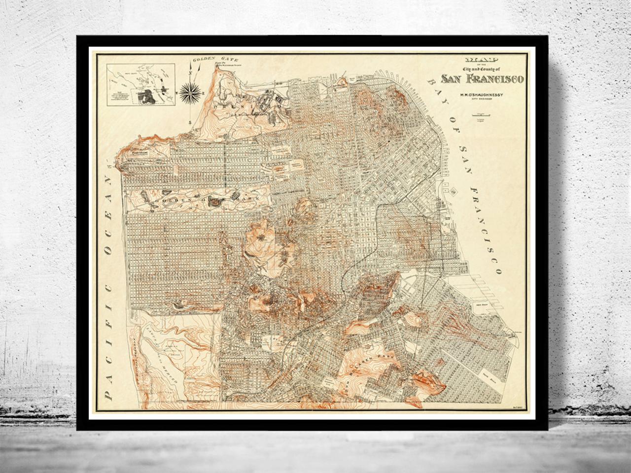 Old Map Of San Francisco United States Of America Vintage 1929 On