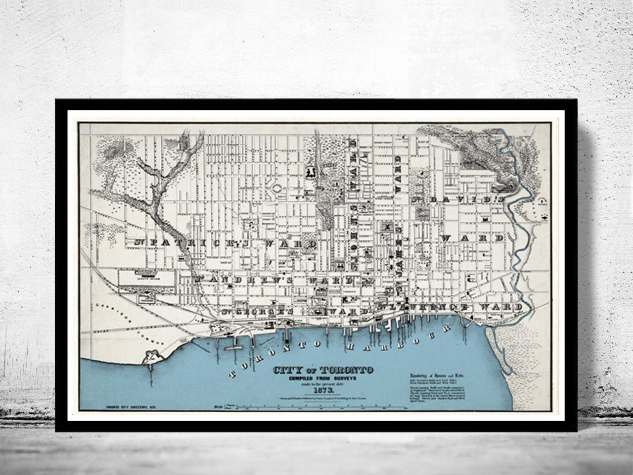 Old Map Of Toronto, Ontario Canada 1873 Vintage Map Toronto