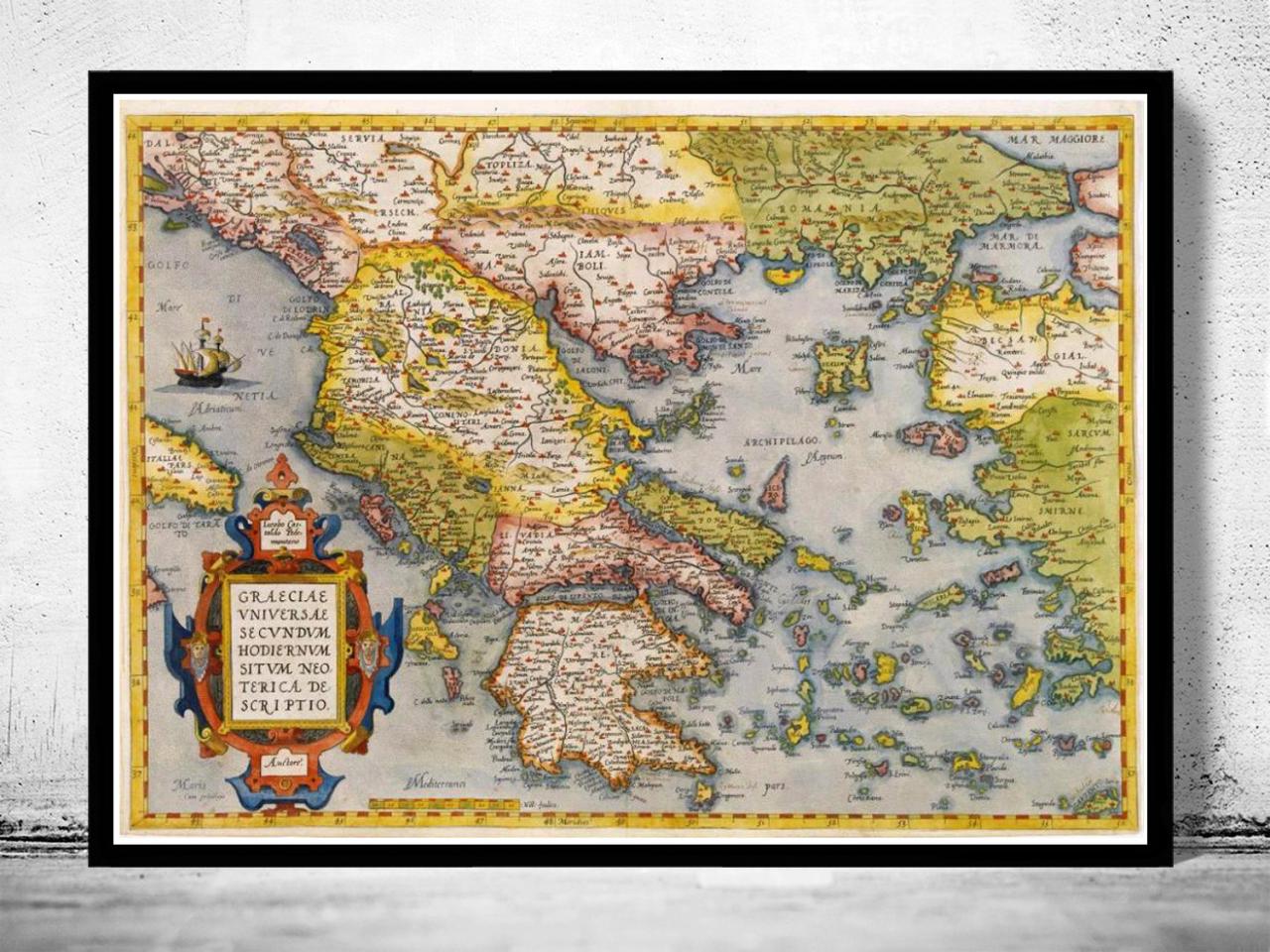 Old Map Of Greece 1572 Vintage Map