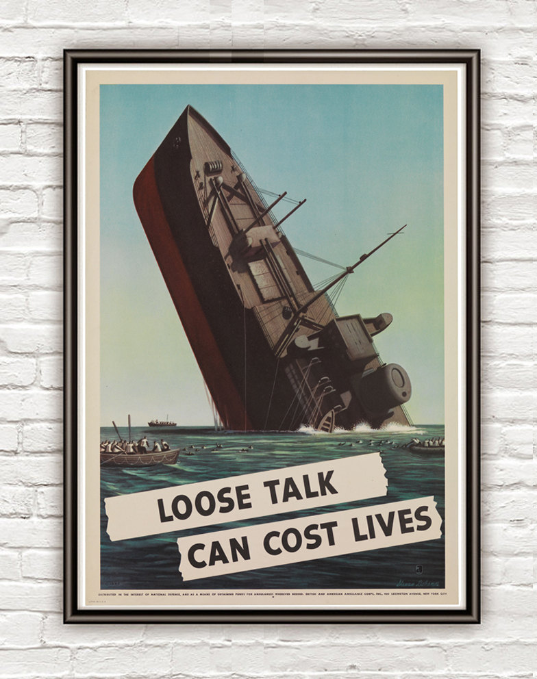 Vintage War Poster Loose Talk Can Cost Lives (1) 1942