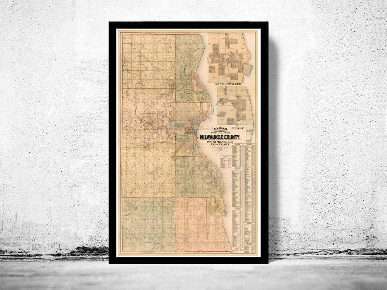 Old Map Of Milwaukee County And City 1893 Vintage Map
