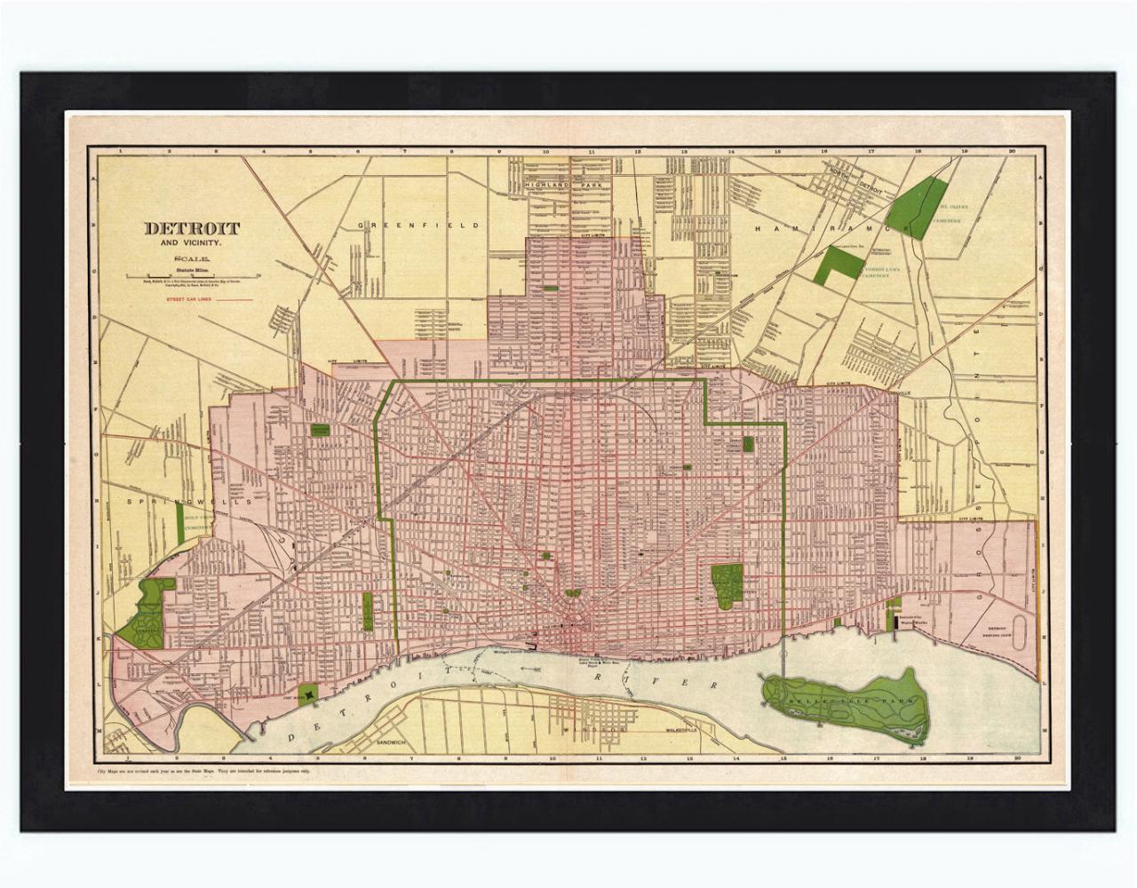 Old Map Of Detroit 1911