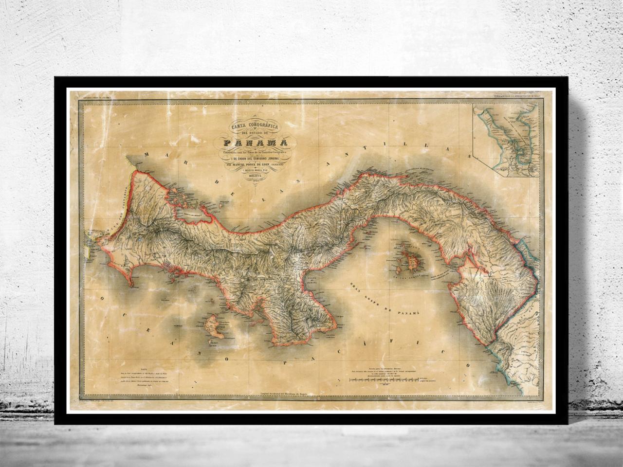 Vintage Map Of Panama 1865