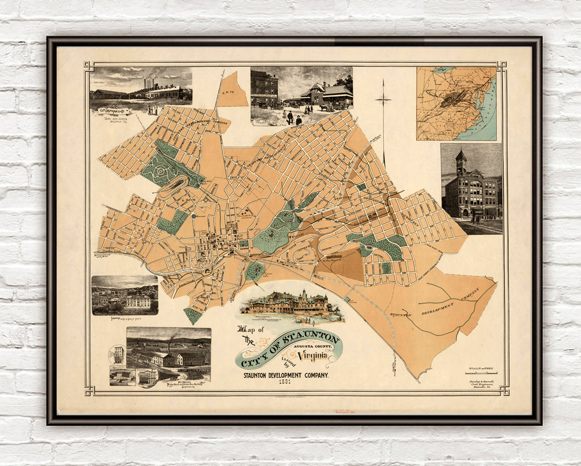 Old Map of Staunton, Augusta County, Virginia 1891