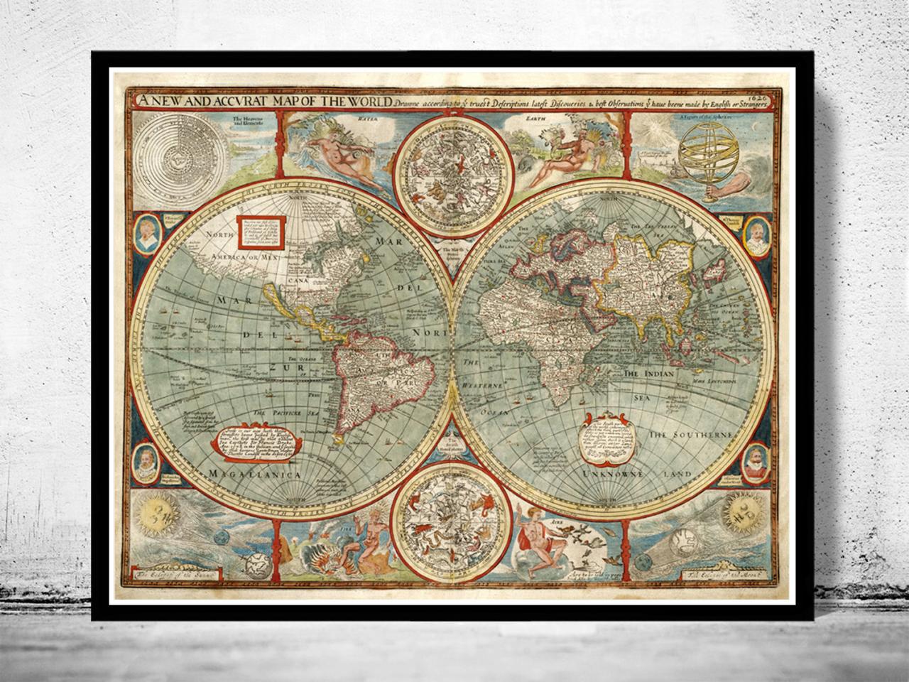 Old Map Of The World 1627 Antique Map