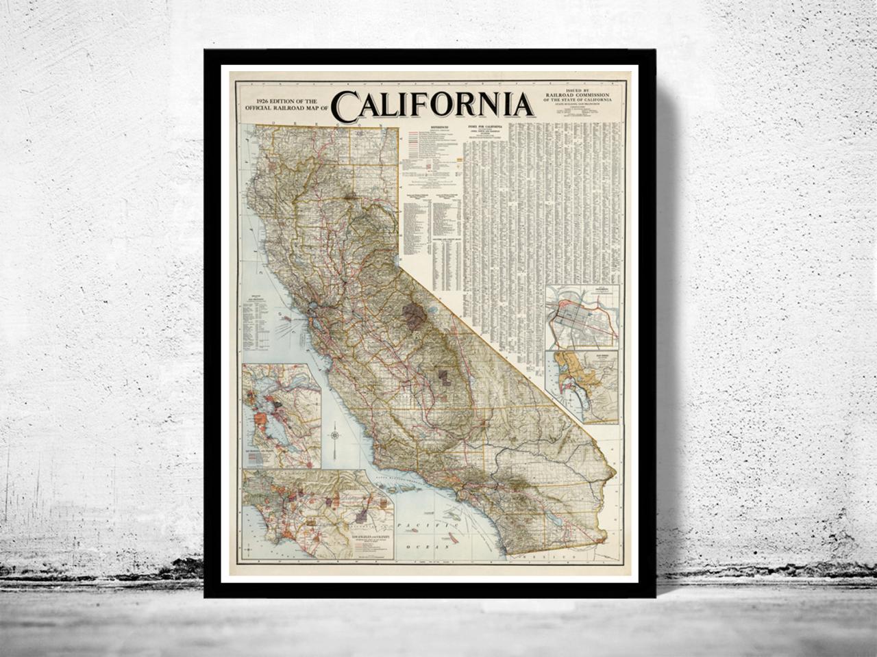 Vintage Map Of California 1926