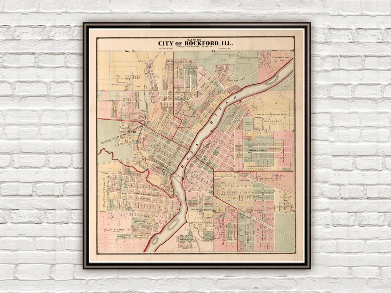 Old Map Of Rockford Illinois 1886
