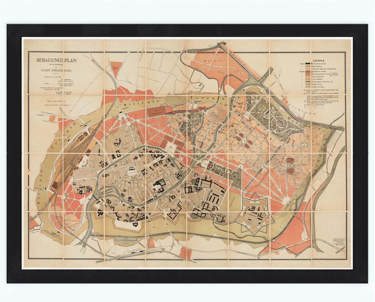 Old Map Of Strasbourg Strassburg 1880 , City Plan France