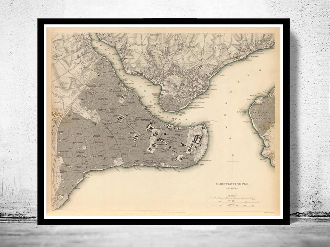 Old Map Of Istanbul Constantinople Turkey 1840 Vintage Map On Luulla