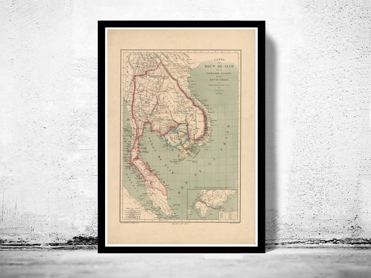 Old Map Of Thailand, Old Siam 1869