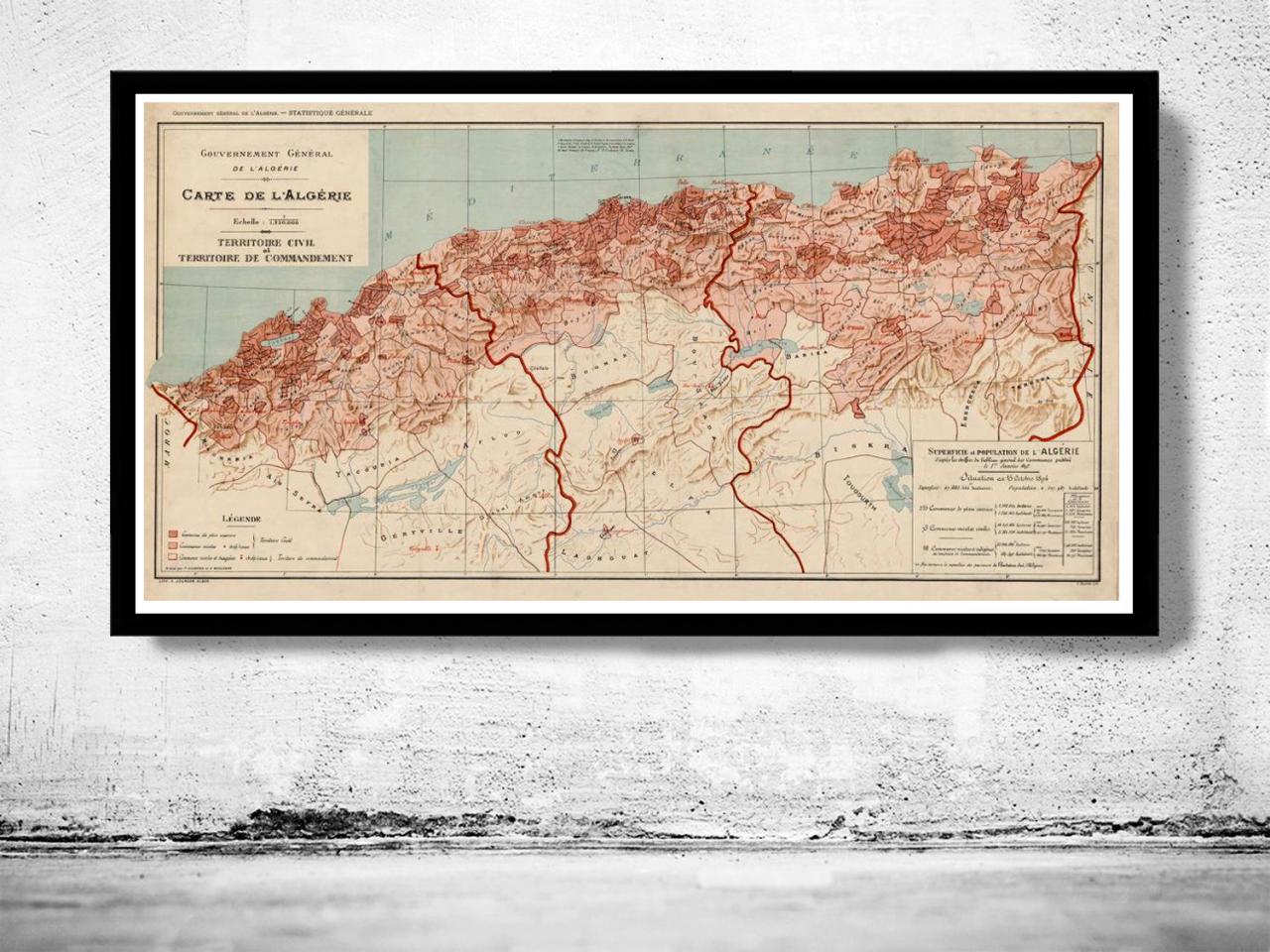 Old Map Of Algeria Algerie 1870 Vintage Map