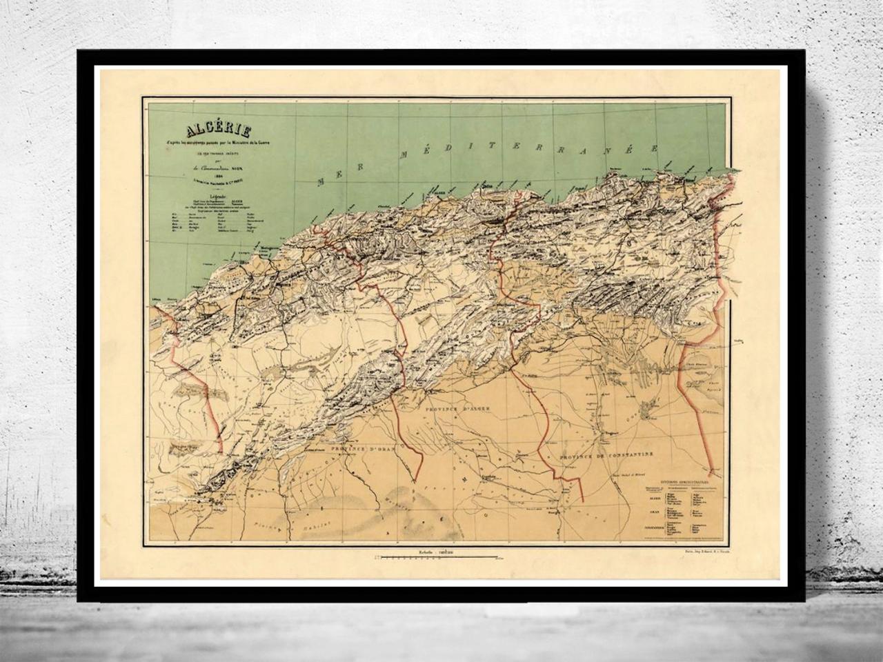 Old Map Of Algeria Algerie 1884 Vintage Map