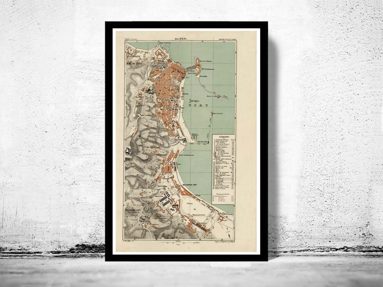 Vintage Map Of Algiers Alger 1888 Vintage Map