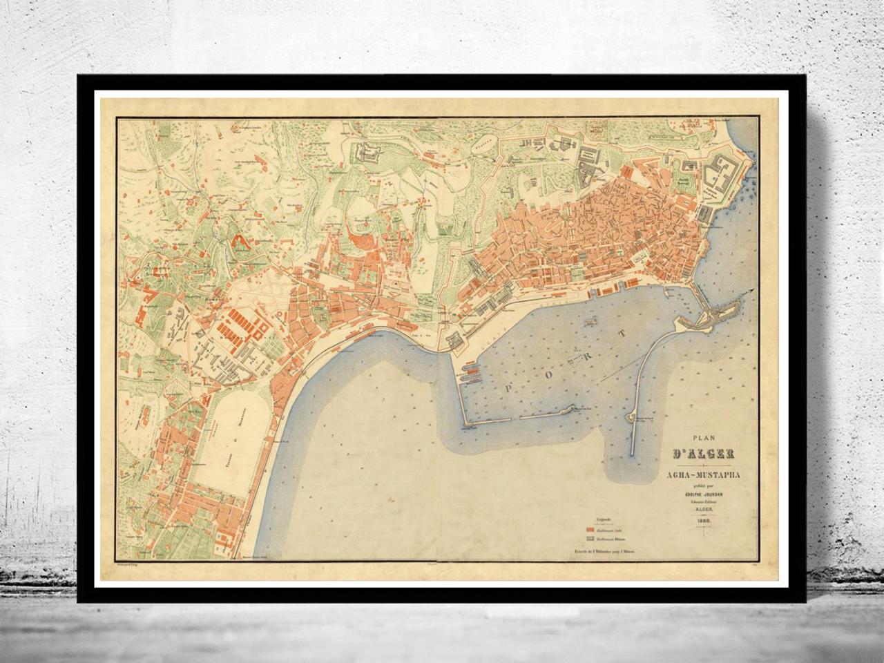 Old Map Of Algiers Alger 1888 Vintage Map