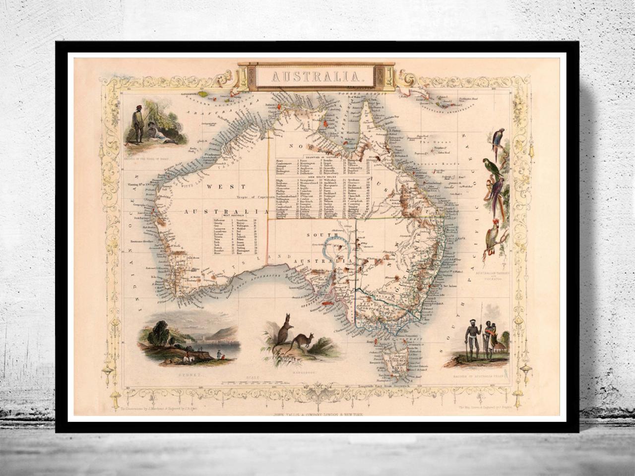 Old Map Australia 1851 Vintage Map