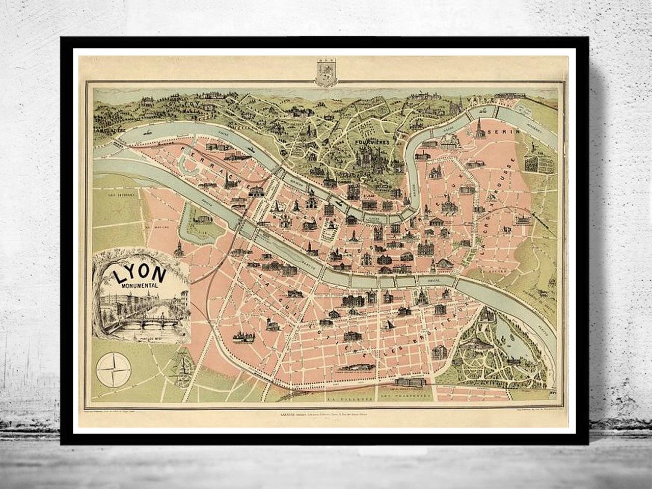 Old Map Of Lyon Monumental France 1894