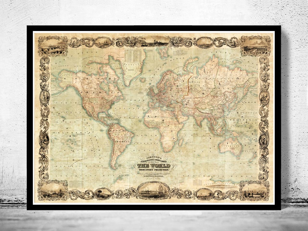 Wonderful Old World Map 1847 Mercator Projection