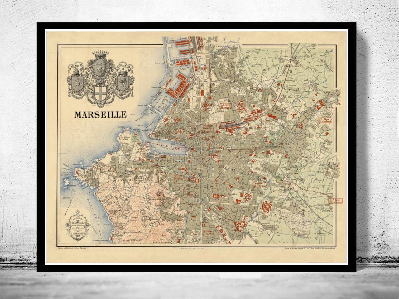 Old Map Of Marseille France 1894