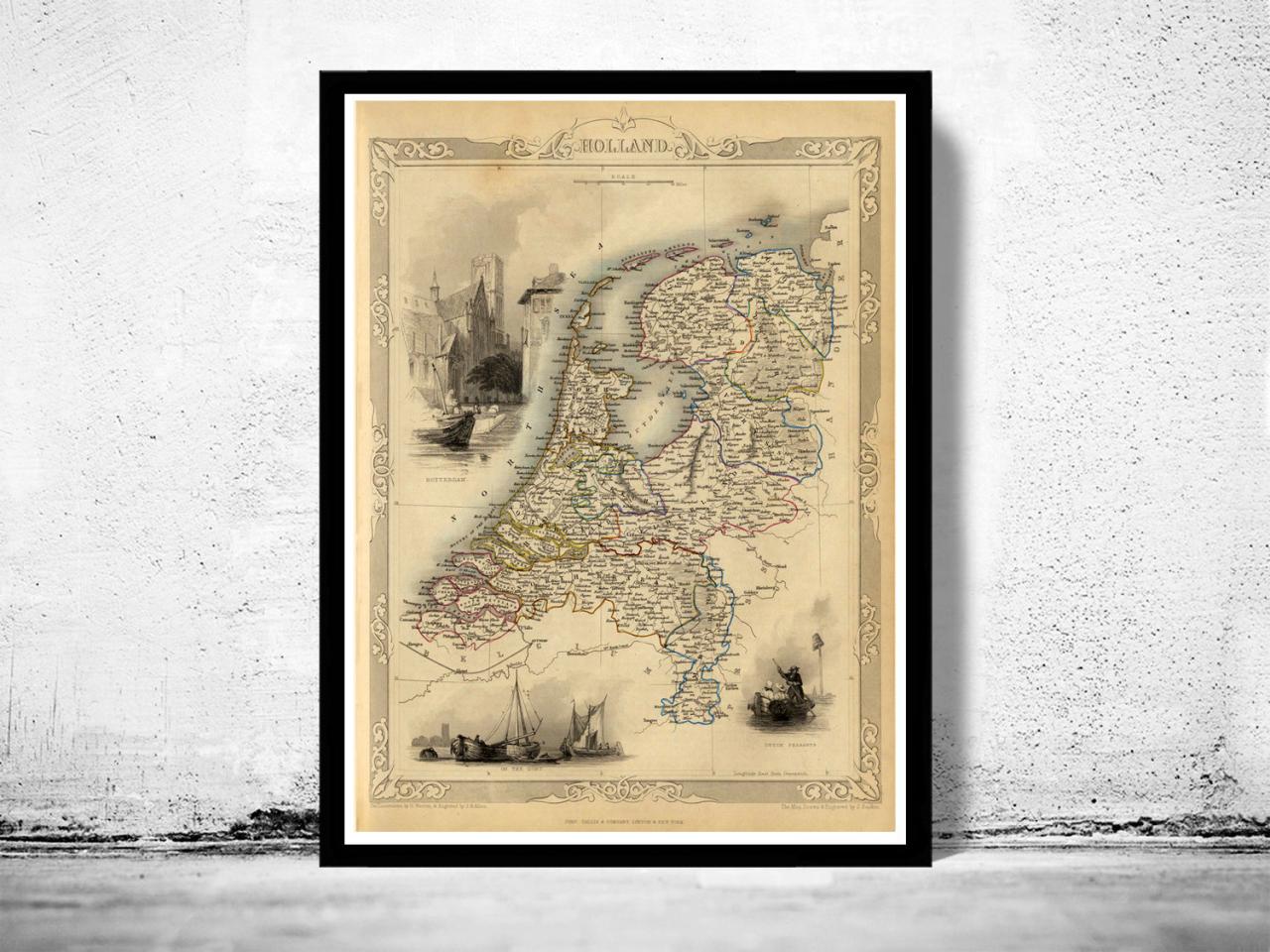 Vintage Map Of The Netherlands Hollandia Holland 1851