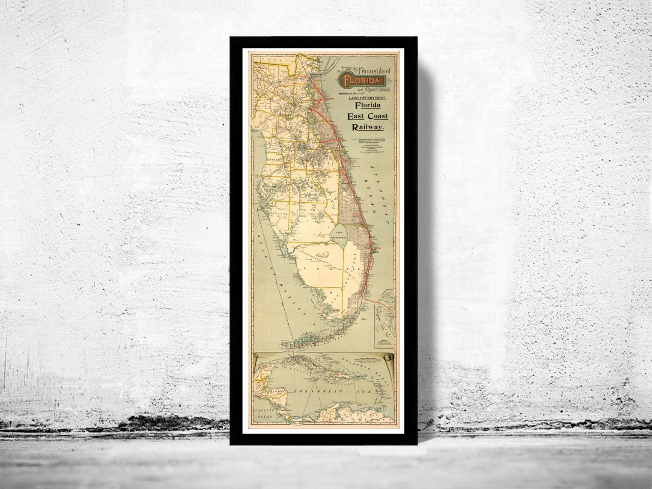 Vintage Map Of Florida 1896