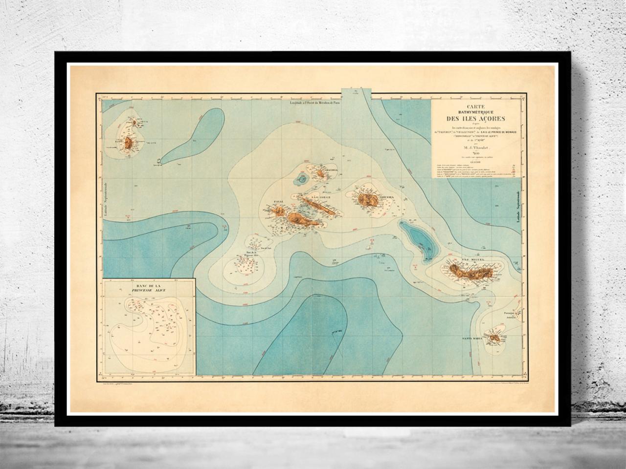 Old Map Of Açores Azores Islands 1899, Portuguese Map
