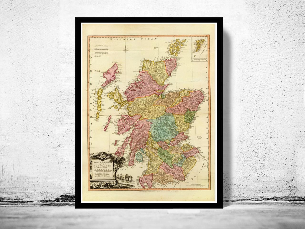 Old Map of Scotland 1778 Vintage Look