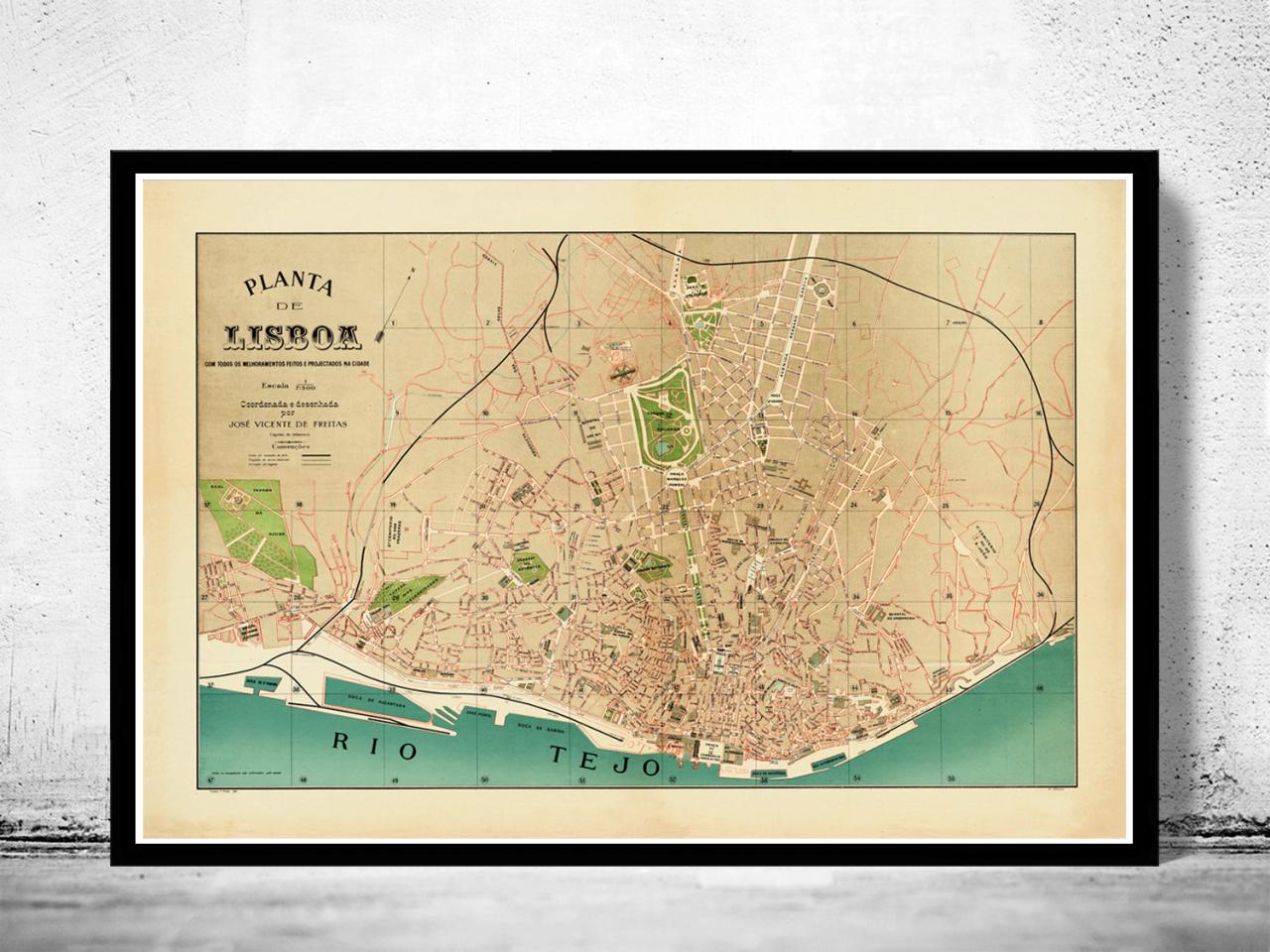 Old Map Of Lisbon Lisboa Portugal Mapa Antigo 1890