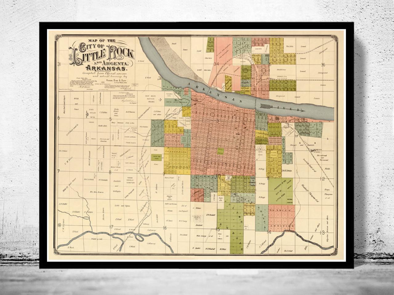 Vintage Map Of Little Rock, Arkansas 1882
