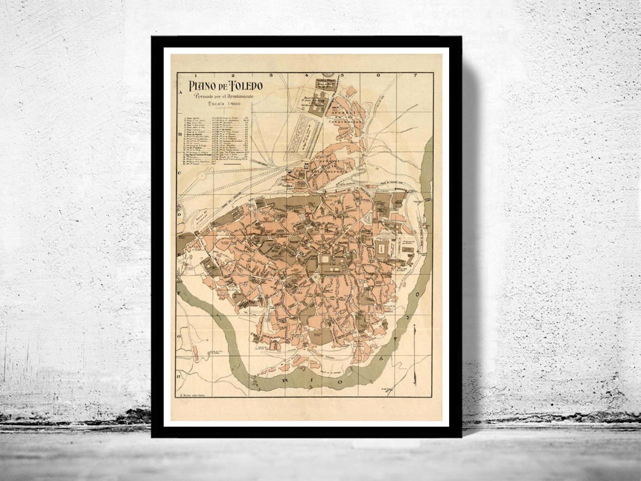 Old Map Of Toledo Spain 1904 Vintage Map
