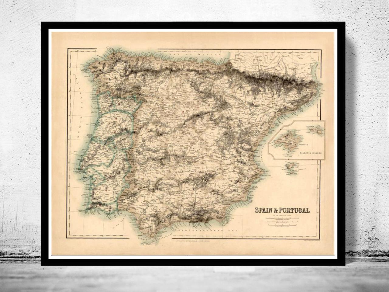 Old Map Of Spain 1860