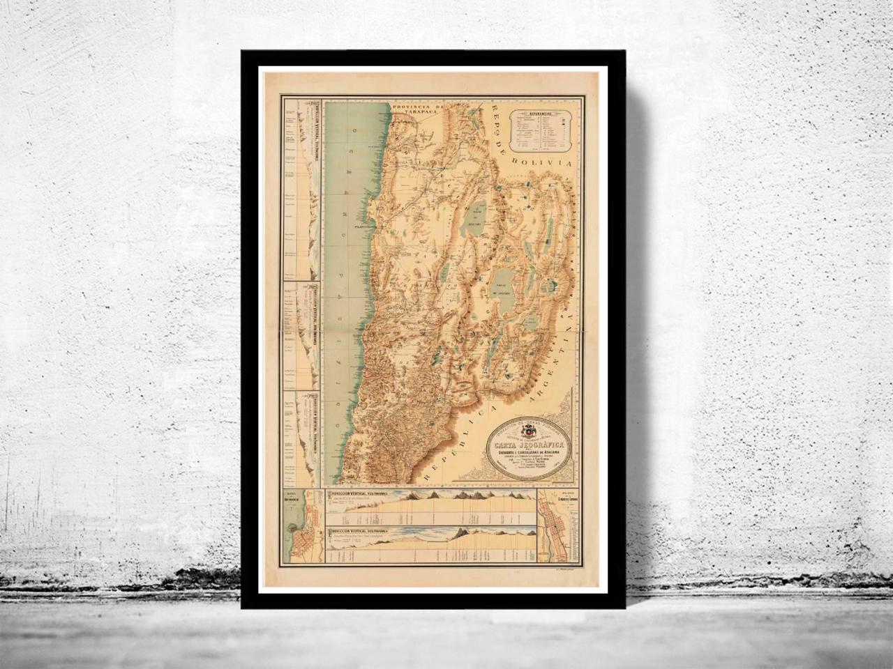 Old Map Of Chile Atacama Cordilleras Antofagasta 1892