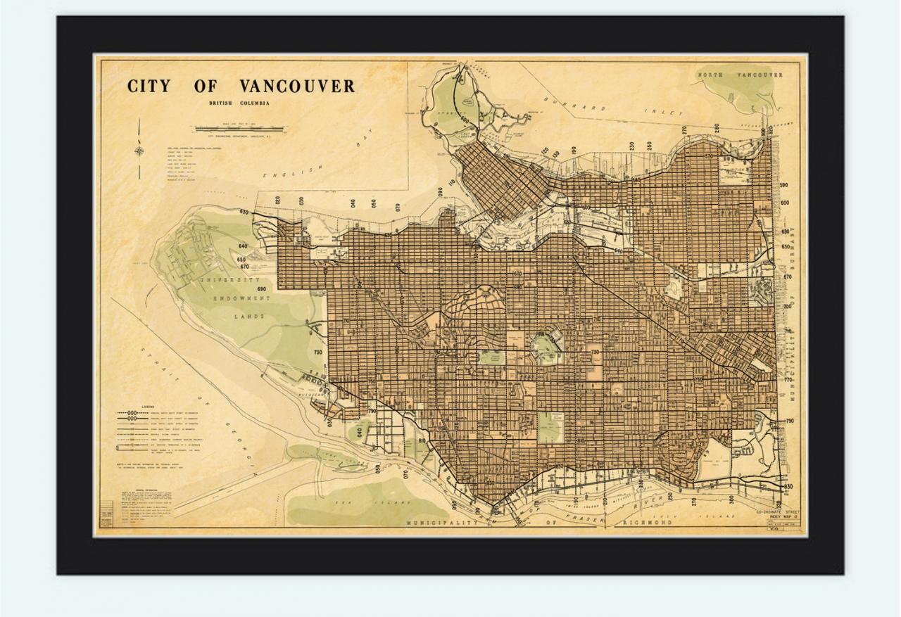 Old Map Of Vancouver, British Columbia Canada