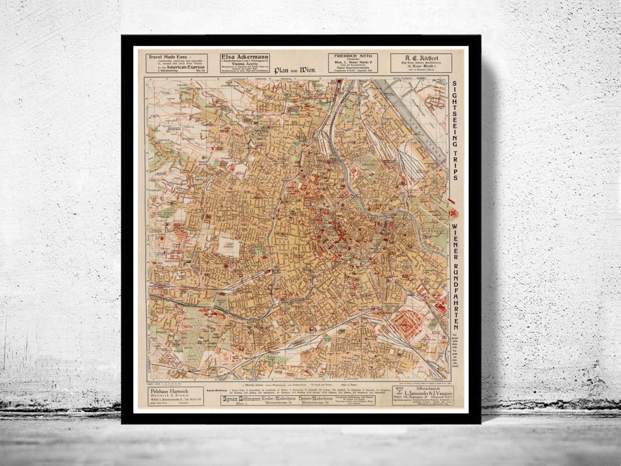 Old Map Of Vienna Wien Austria 1928