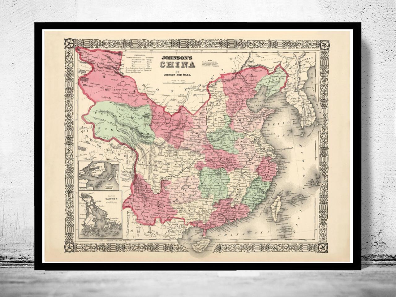 Old Map Of China 1865