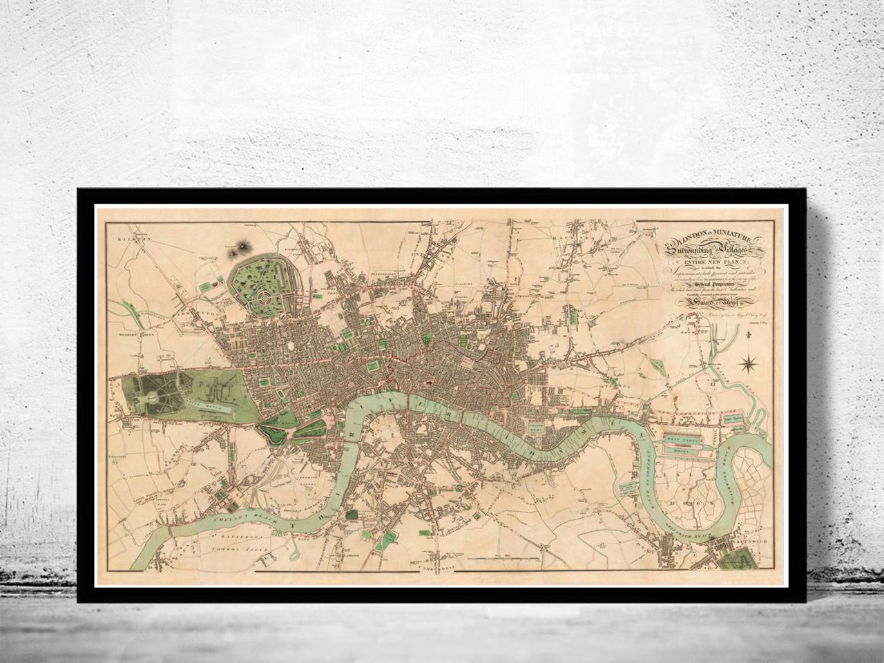 Old London Map 1814, England United Kingdom