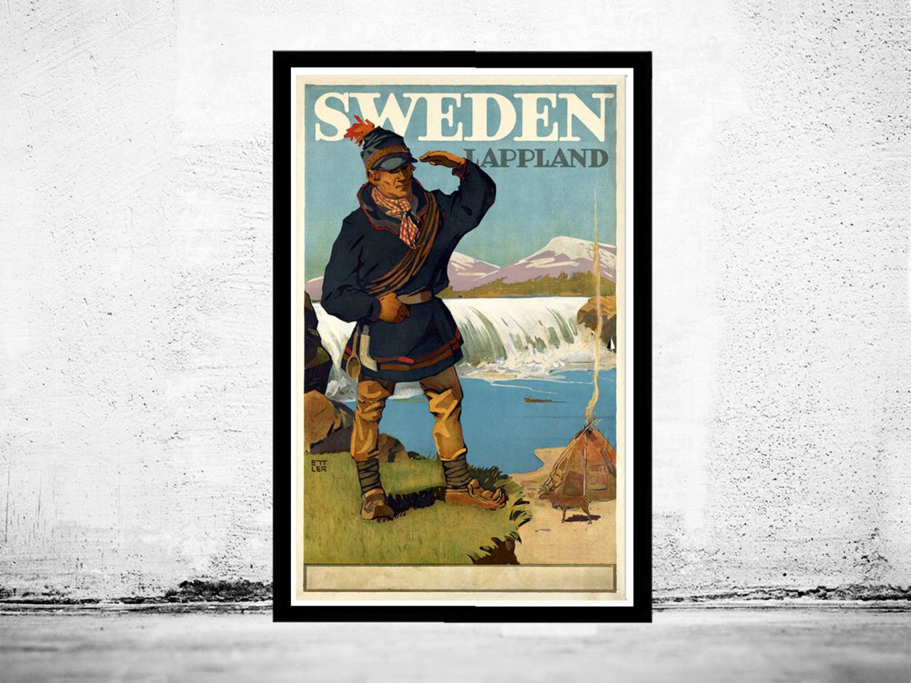 Vintage Poster Of Sweden Lapland Tourism Poster Travel