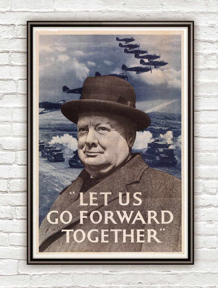 Vintage War Poster Let Us Go Forward Together Churchill Britain