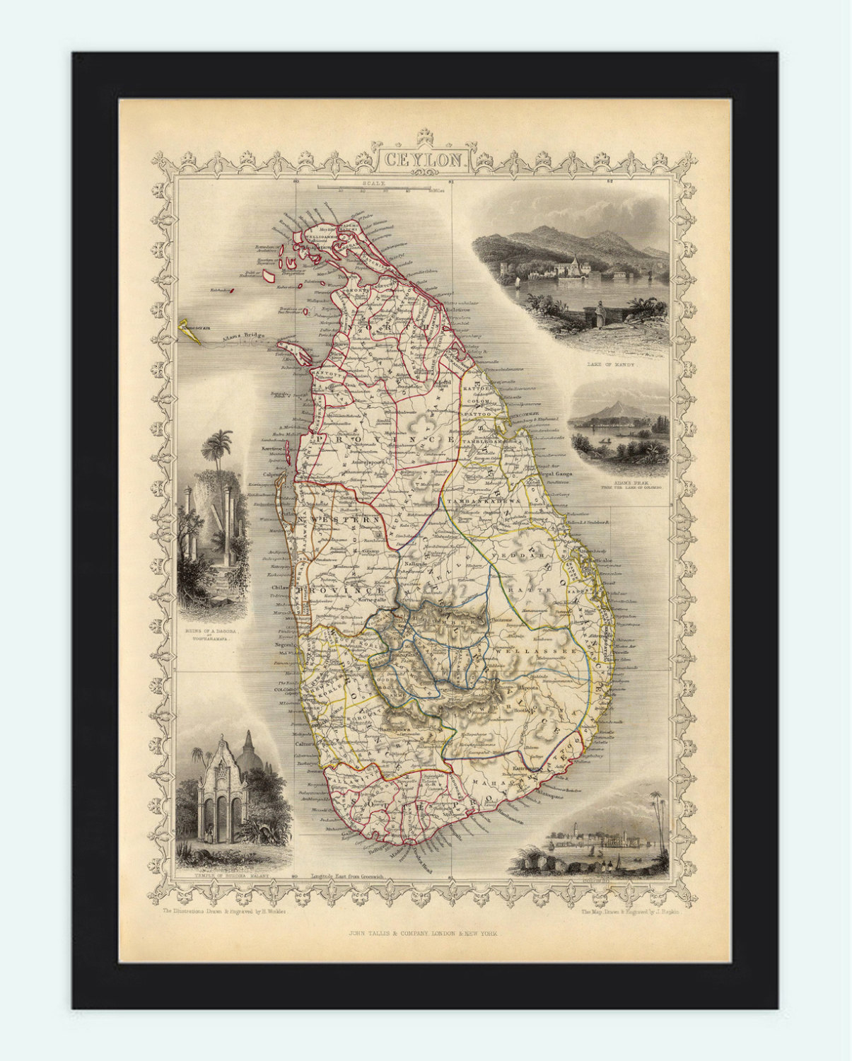 Old Map Of Sri Lanka, Old Ceylon 1851