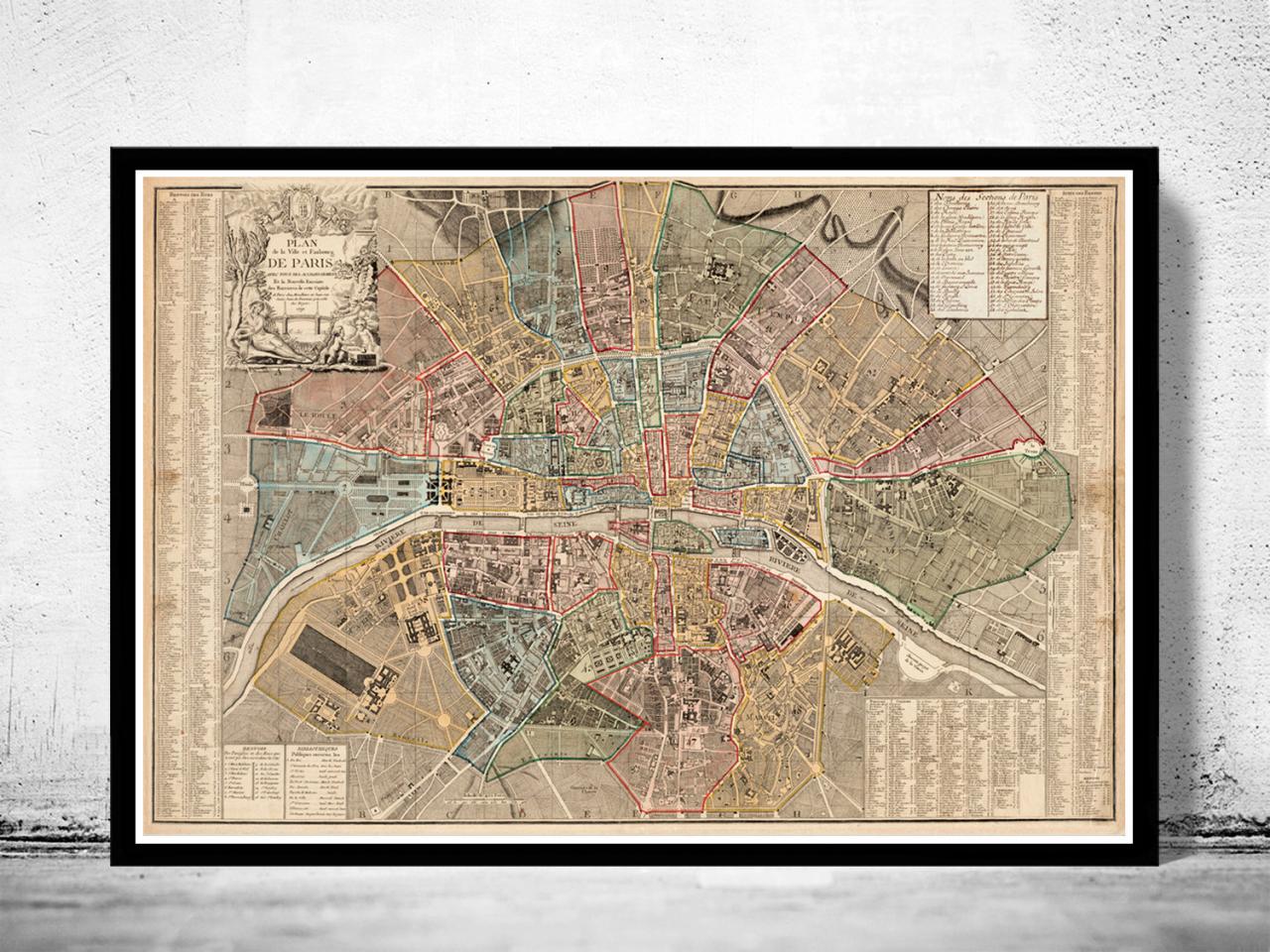 Old Map Of Paris 1790 France Vintage Paris Plan