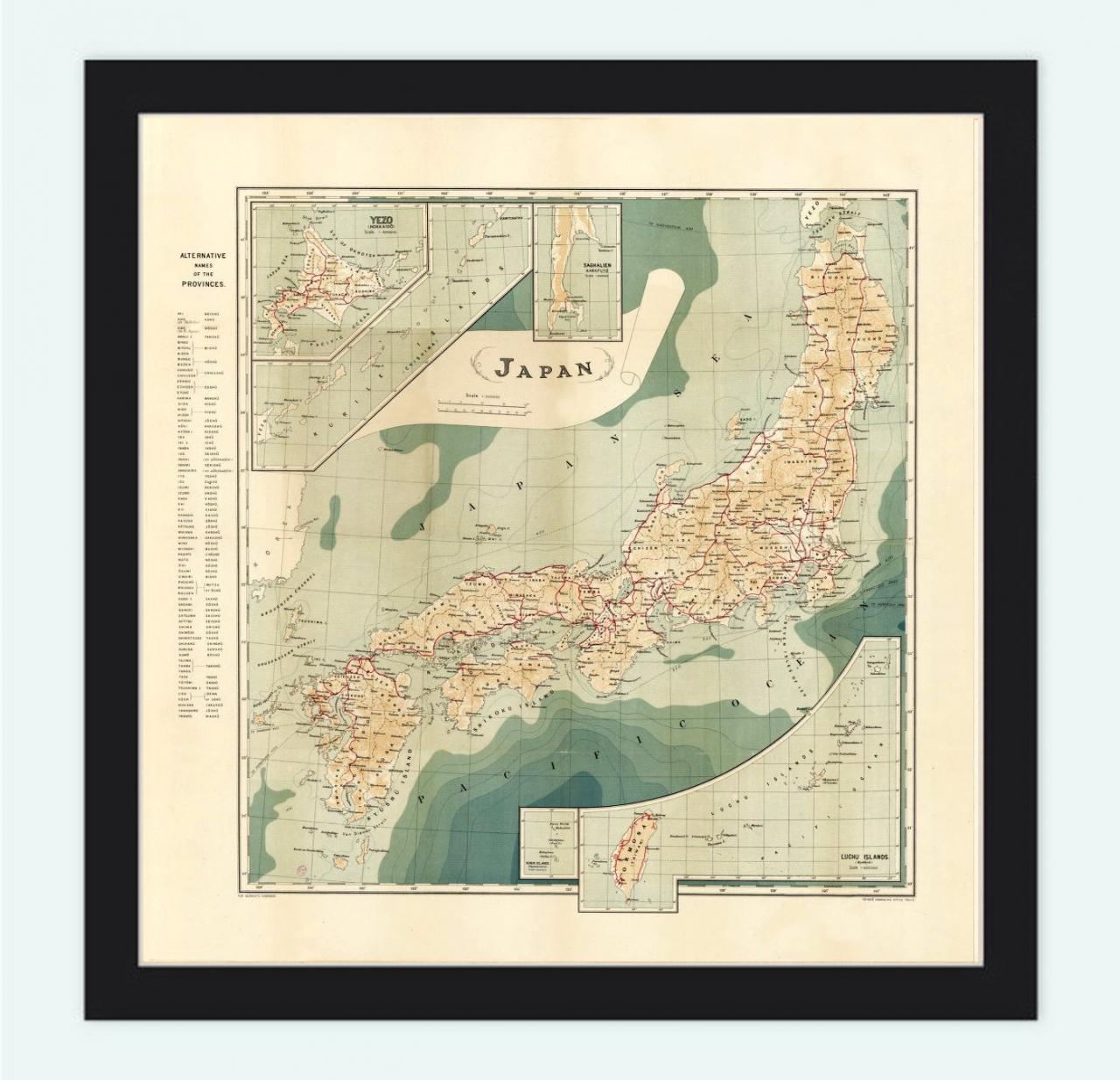 Vintage Map Of Japan 1913 Antque Map