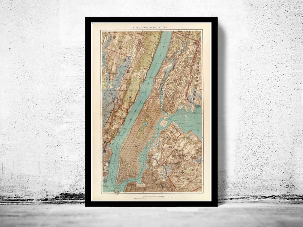 Old Map of New York and Manhattan, Bronx, Brooklyn 1891