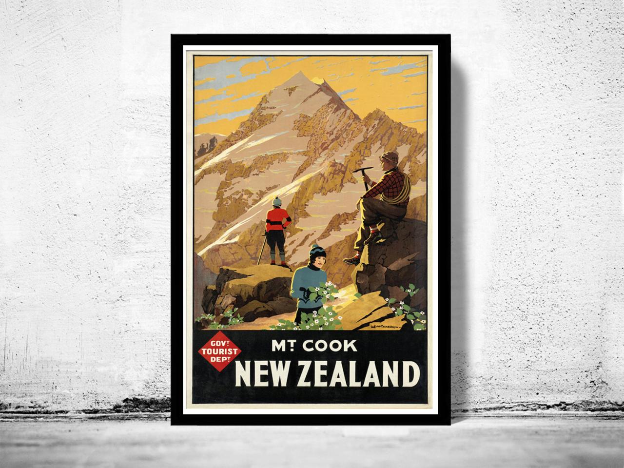 Vintage Poster Of Zealand Mt Cook Tourism Poster Travel