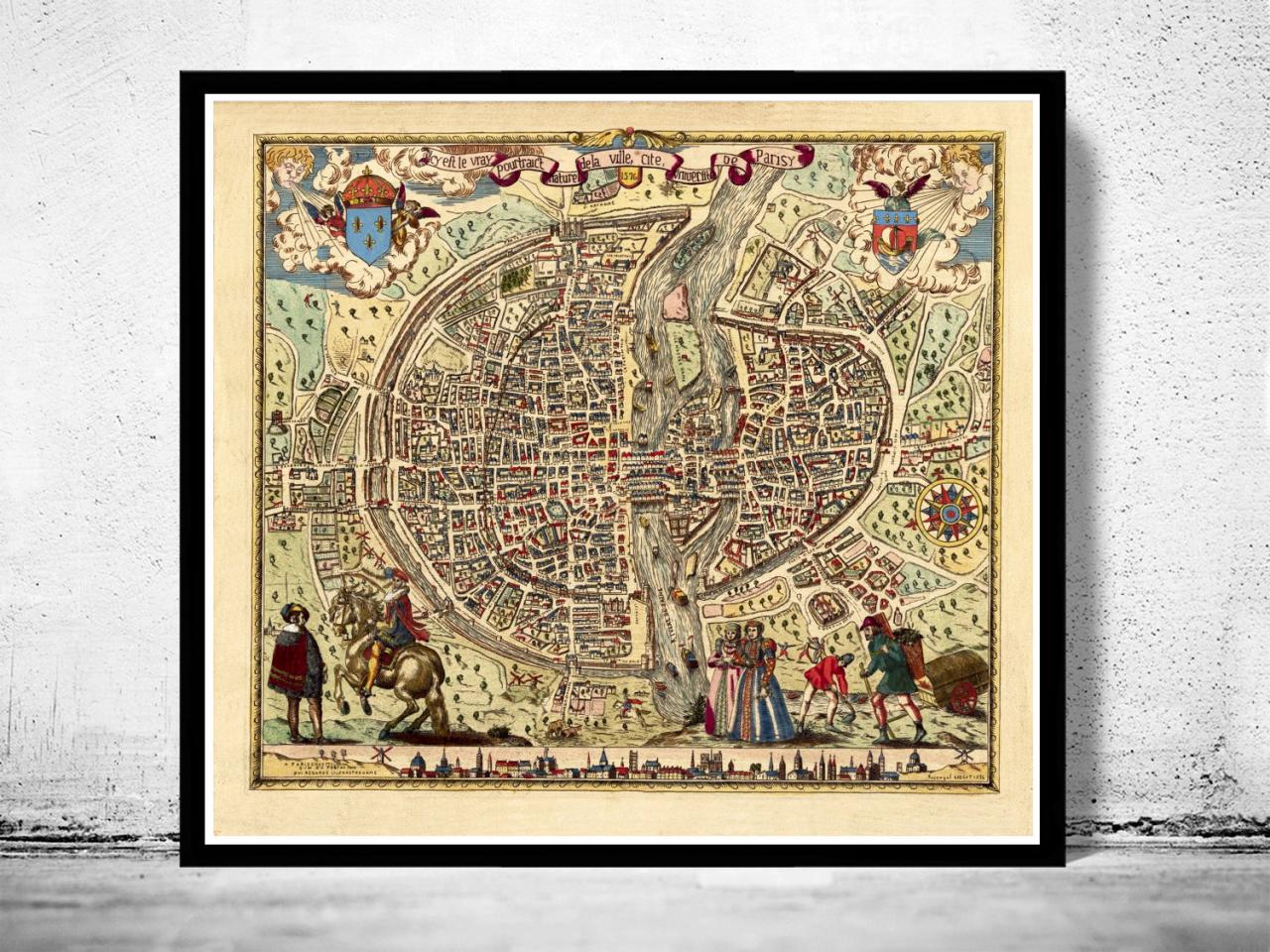 Old Map Of Paris 1576