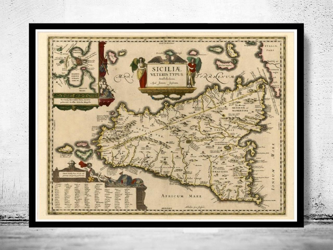 Old Map Of Sicily Sicilia, Italia 1600