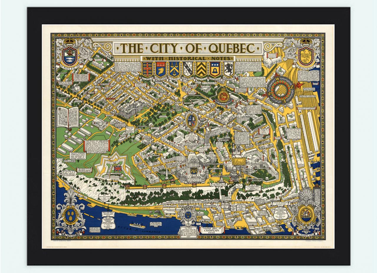 Old Map Of Quebec City, Canada Pictorial Map