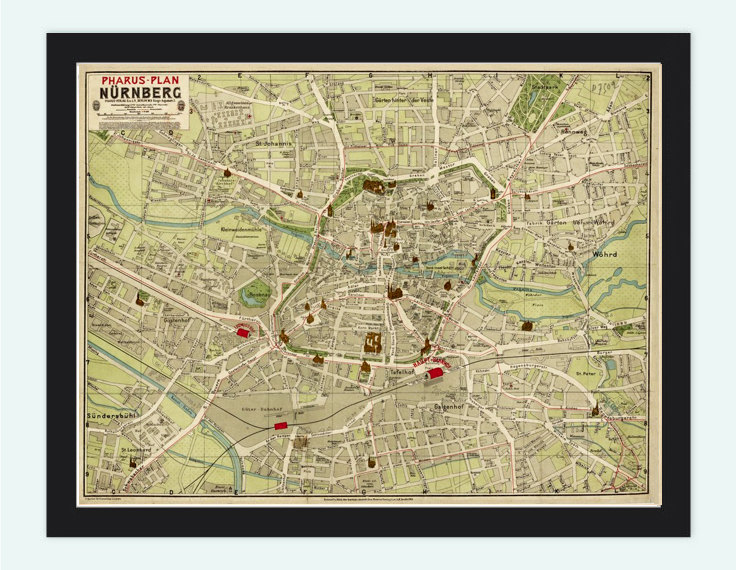 Old Map Of Nuremberg 1903 France Vintage Map